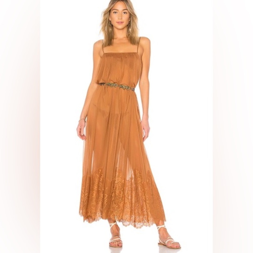 HAH HOT AS‎ HELL Brown Mad Semi Sheer Mesh Embroidered Lace Maxi Dress Medium